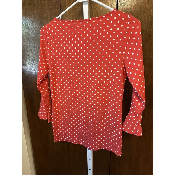 Lauren Ralph Lauren LRL Womens Med Polka Dot Top with 3/4 Flutter Bell Sleeves - Picture 4 of 5